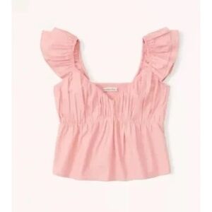 Abercrombie & Fitch Pink Ruffle Sleeve Poplin Peplum Crop Top | Size L